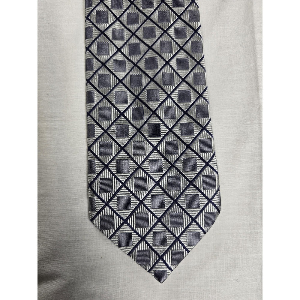 Faconnable Tie Mens One Size Blue Gray Geometric Silk Handmade Italy Necktie